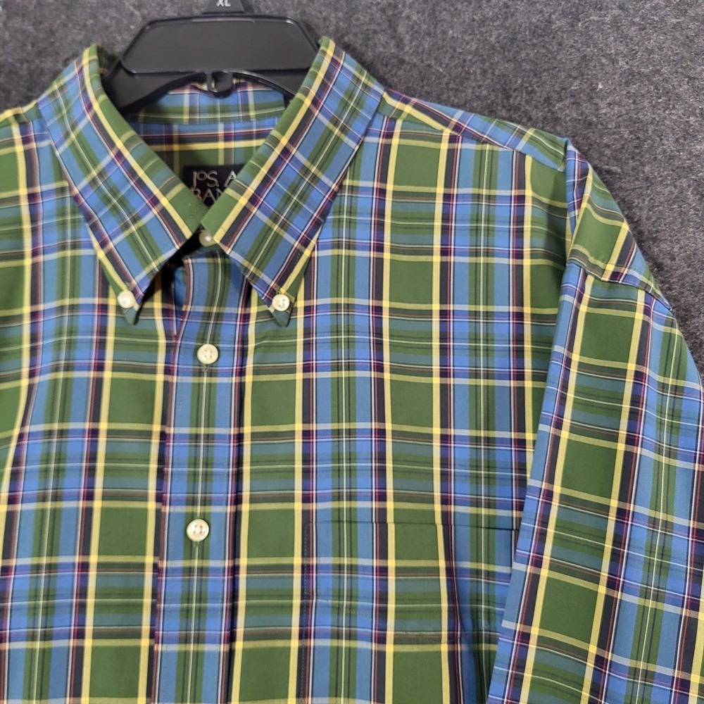 Jos. A. Bank Mens XL Plaid Button Down Shirt Green Blue Yellow Long Sleeve